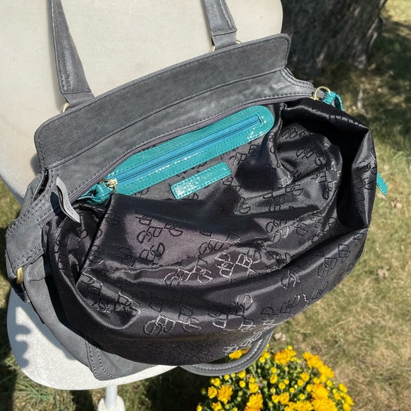 BCBG Generation’s Gorgeous Gray & Turquoise Faux Leather Satchel - Picture 8 of 12